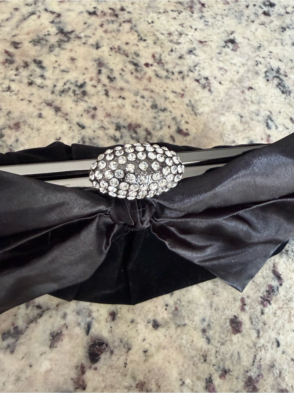 Neiman Marcus Black Velvet & Satin Bow Clutch Evening Bag With Rhinestone Clasp. — image 4 of 8